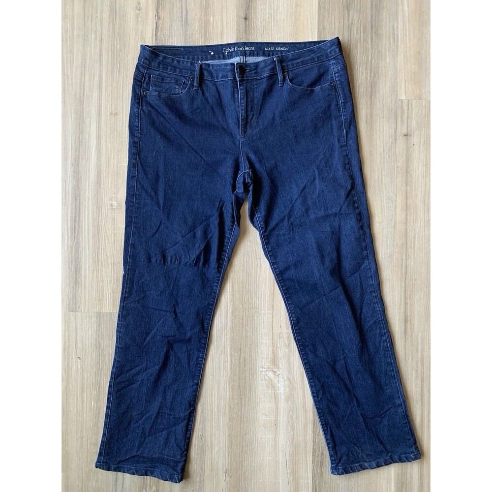 Calvin Klein Straight Jeans Womens 16x32" (actual 35x29.5") Blue Denim Mid Rise
